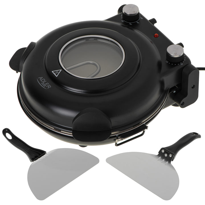 Adler Pizzaofen, Temperaturregelung bis 400 °C, Keramikstein, zwei Heizelemente, AD 6314