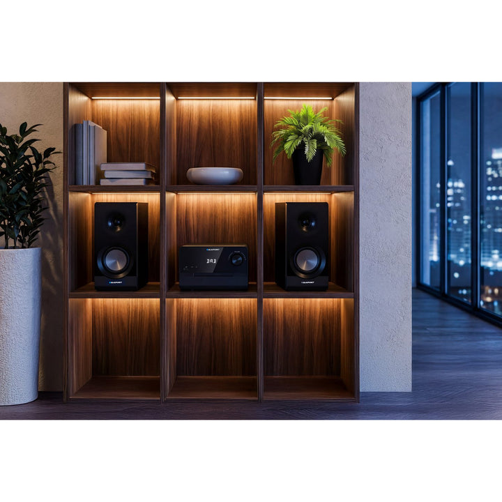 Blaupunkt Micro-Stereoanlage, 100 W RMS Leistung, DAB+-Tuner, LED-Display, FM-Radio, Teleskopantenne im Lieferumfang enthalten, HDMI-ARC-Anschluss, CD/MP3/USB/BT, Uhr mit Weckfunktion, MS49DAB