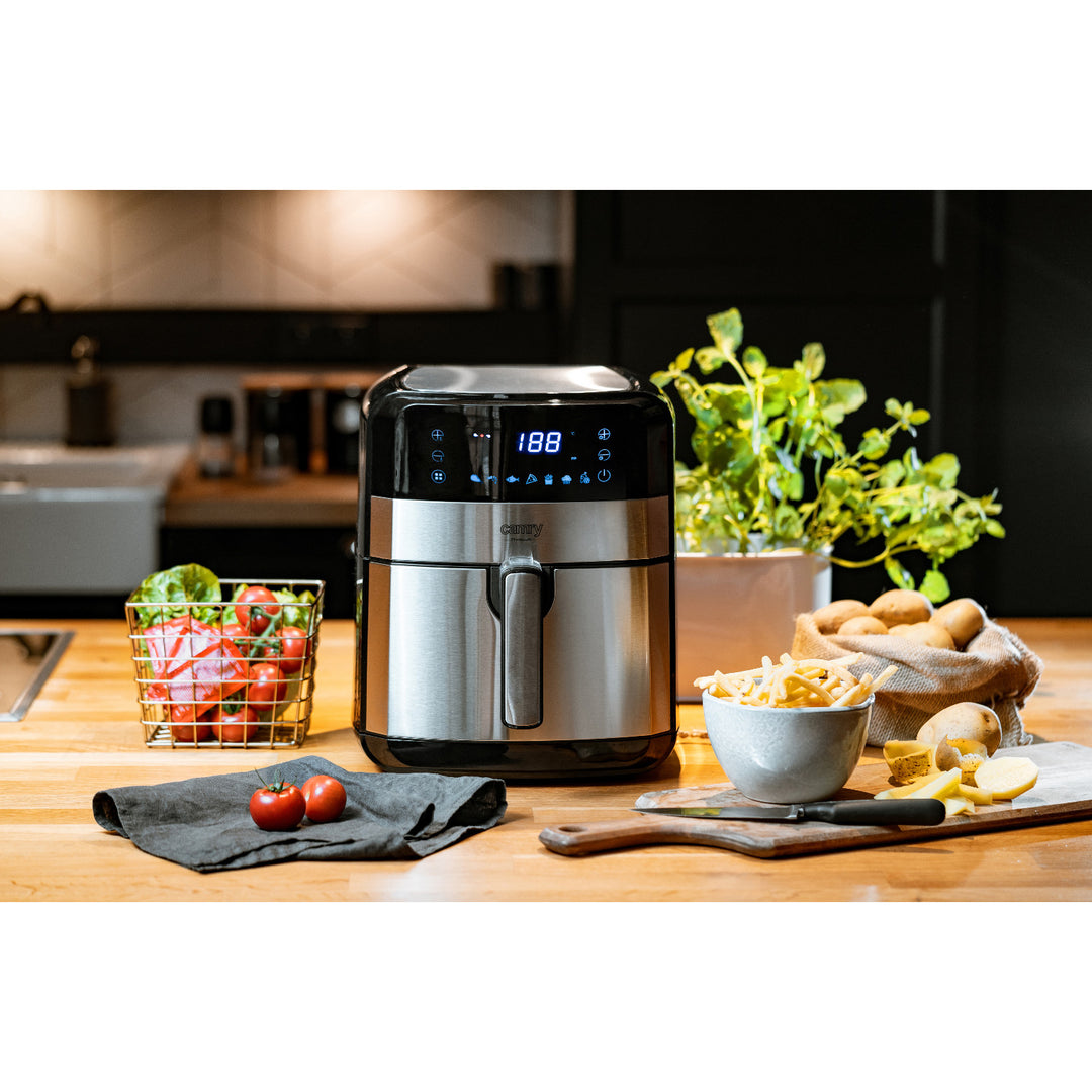 Fettfreie Fritteuse, 9 Programme, 5,0 l, Airfryer, Camry CR 6311 + Papier-Einsätze für die Fritteuse, 16 cm, biologisch abbaubar, 100 Stück