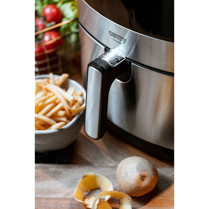 Fettfreie Fritteuse, 9 Programme, 5,0 l, Airfryer, Camry CR 6311 + Papier-Einsätze für die Fritteuse, 16 cm, biologisch abbaubar, 100 Stück