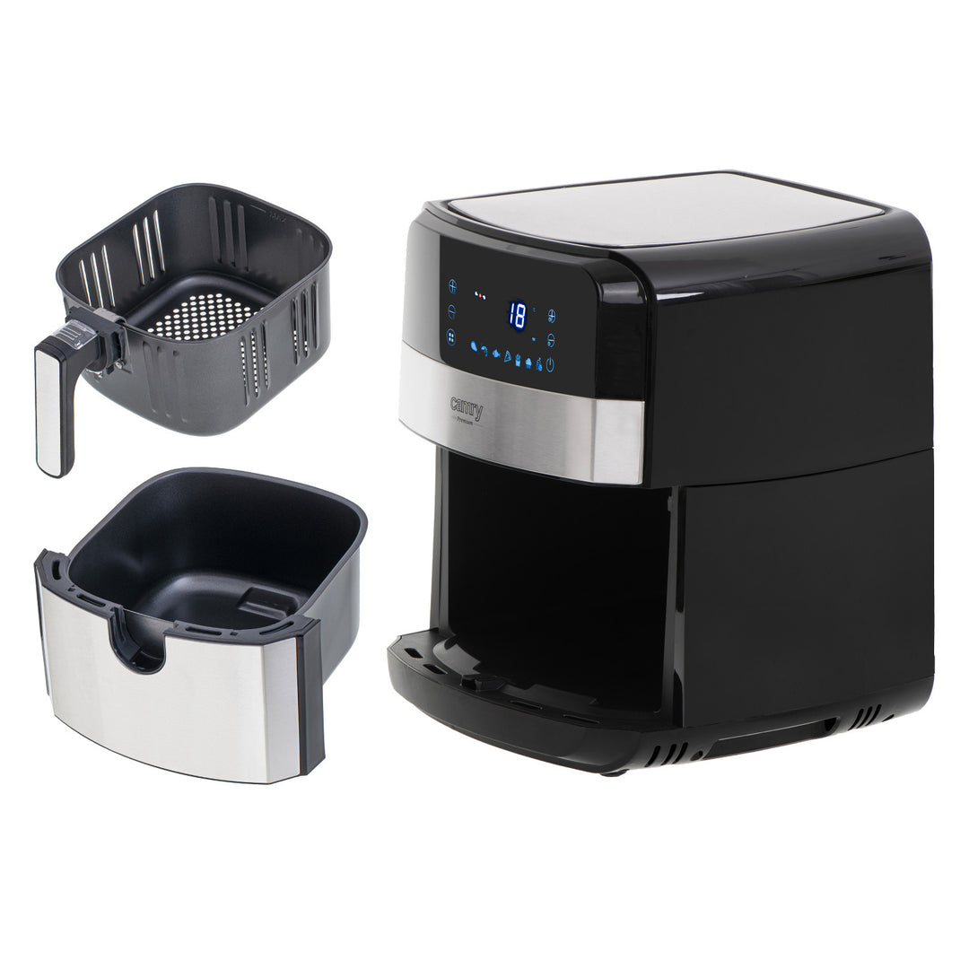 Fettfreie Fritteuse, 9 Programme, 5,0 l, Airfryer, Camry CR 6311 + Papier-Einsätze für die Fritteuse, 16 cm, biologisch abbaubar, 100 Stück