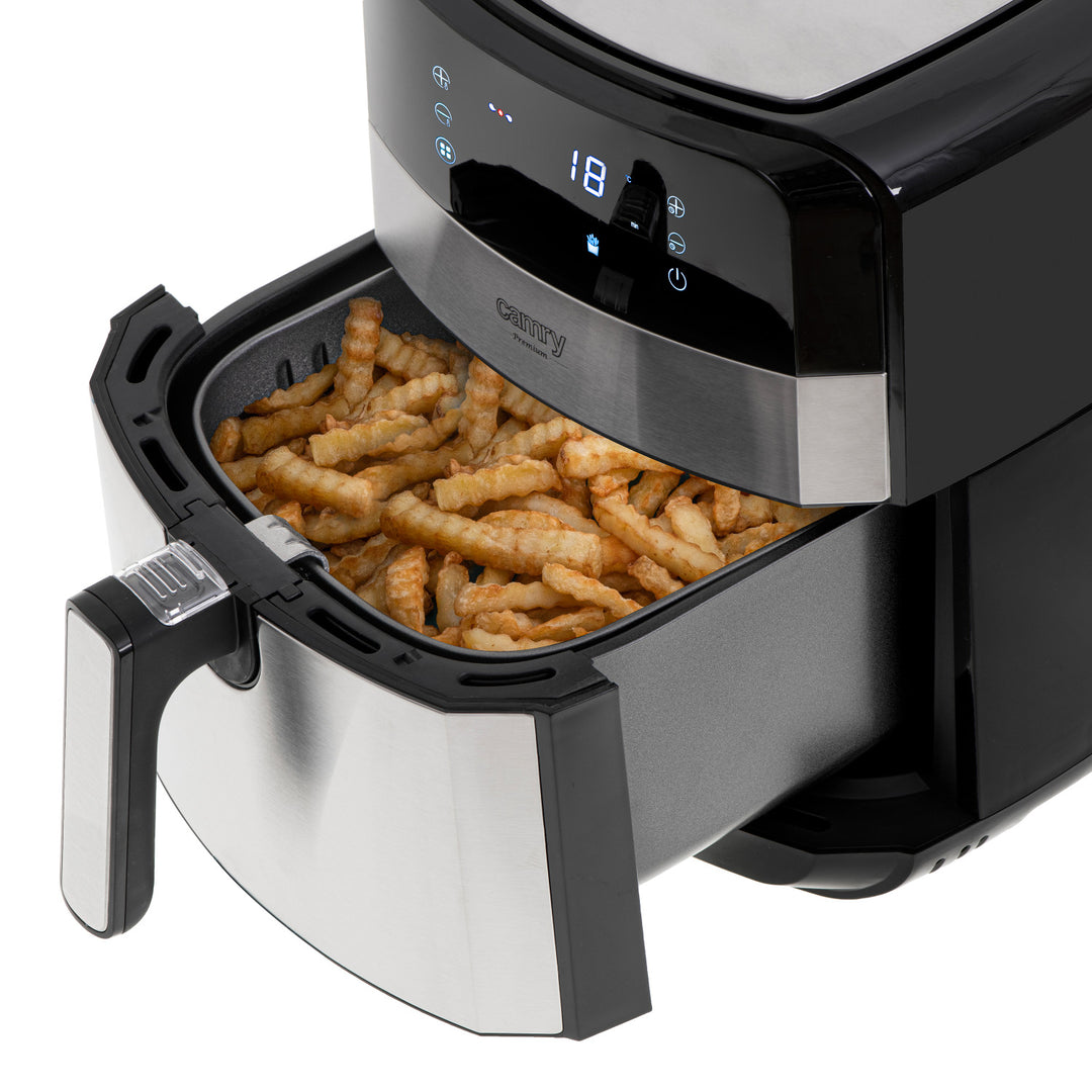 Fettfreie Fritteuse, 9 Programme, 5,0 l, Airfryer, Camry CR 6311 + Papier-Einsätze für die Fritteuse, 16 cm, biologisch abbaubar, 100 Stück