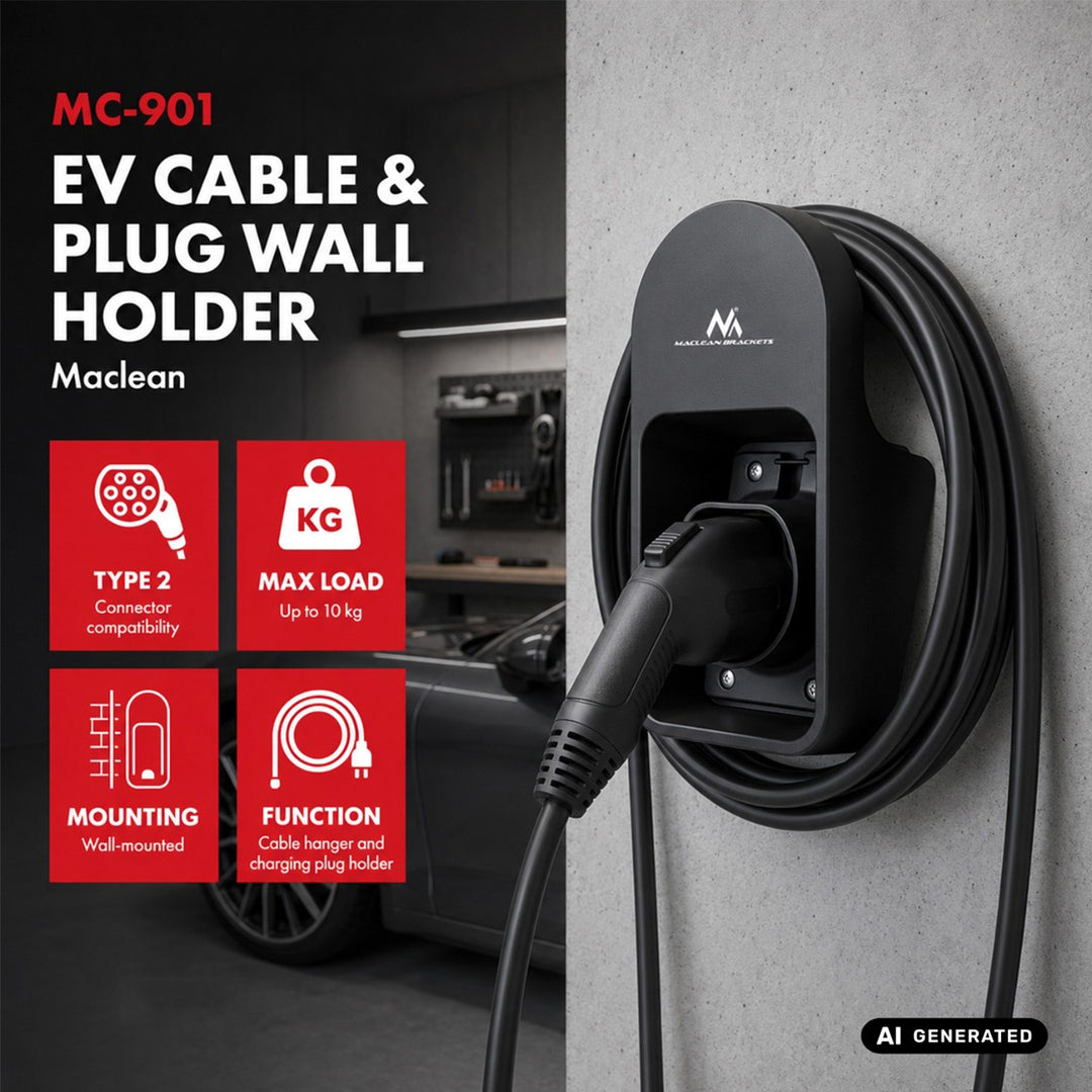 Wandhalterung für Kabel und Stecker des Maclean-EV-Ladegeräts, universell, Typ 2, max. Belastbarkeit 10 kg, MC-901