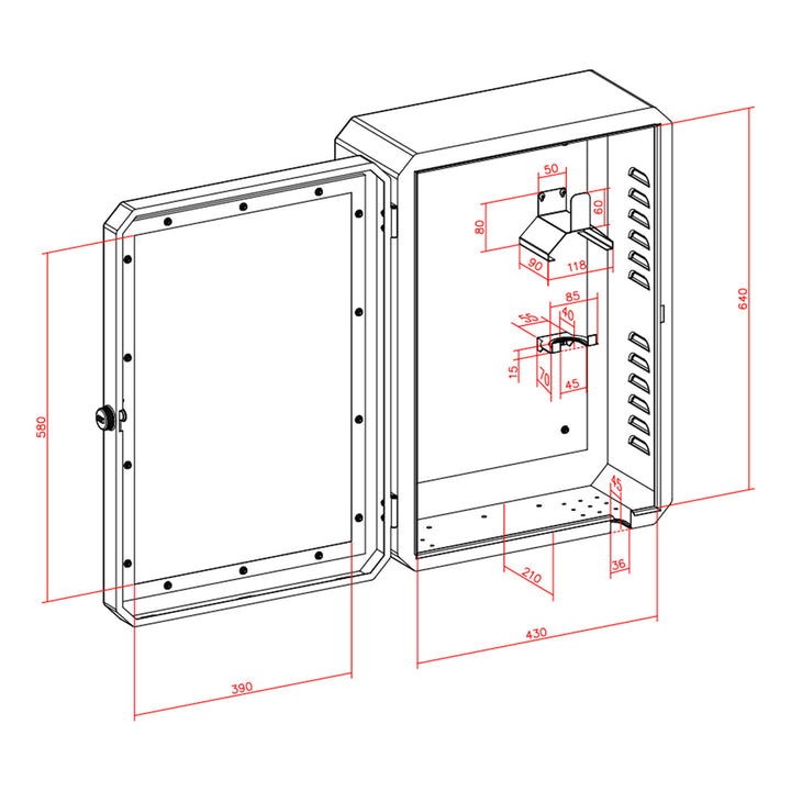 Maclean-Schrank für EV-Ladegeräte, wasserdicht nach IP65, Stahl + gehärtetes Glas, Abmessungen 70 x 50 x 25 cm, MC-900