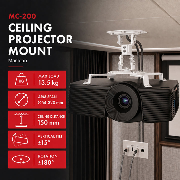 Deckenhalterung für Maclean-Projektoren, 54–320 mm, bis zu 13,5 kg, um 360 Grad drehbar, MC-200 W