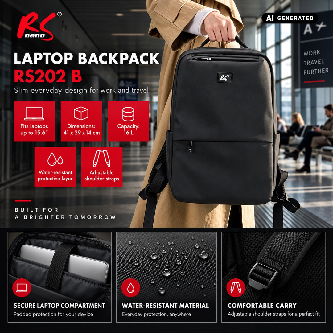 NanoRS Laptop-Rucksack, 15,6", schwarz, 41 x 29 x 14, wasserabweisend RS202 B