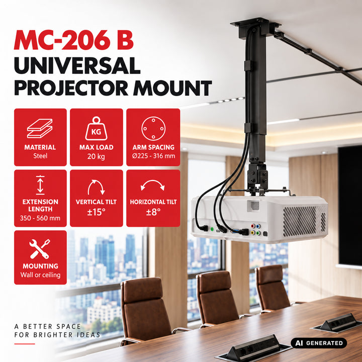 Maclean Universalhalterung/-aufhänger für Projektoren, schwarz, bis 20 kg, MC-206 B