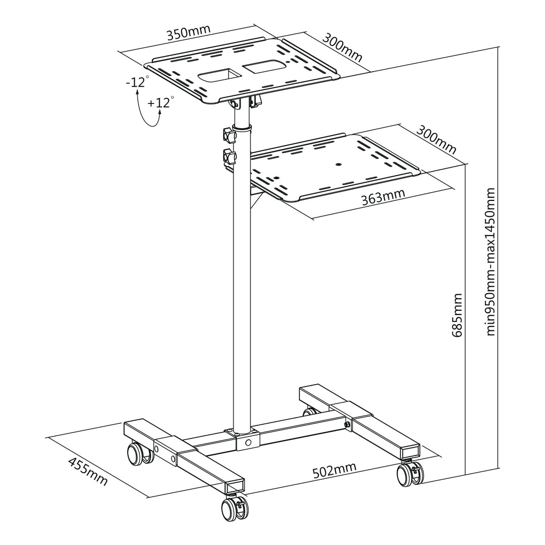Moble Projektor-/Laptop-Tisch „Maclean“, höhenverstellbar, aus Stahl, max. 10 kg, MC-207