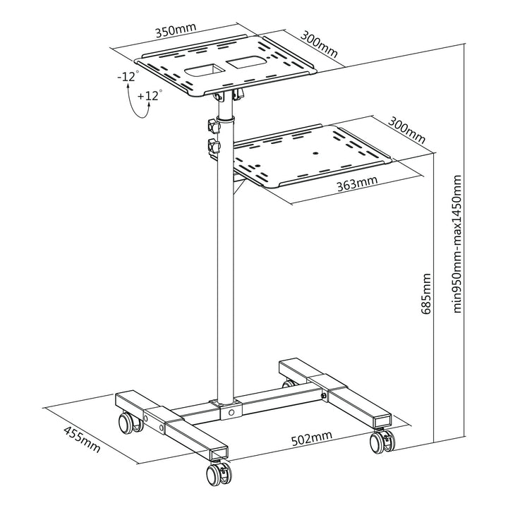 Moble Projektor-/Laptop-Tisch „Maclean“, höhenverstellbar, aus Stahl, max. 10 kg, MC-207