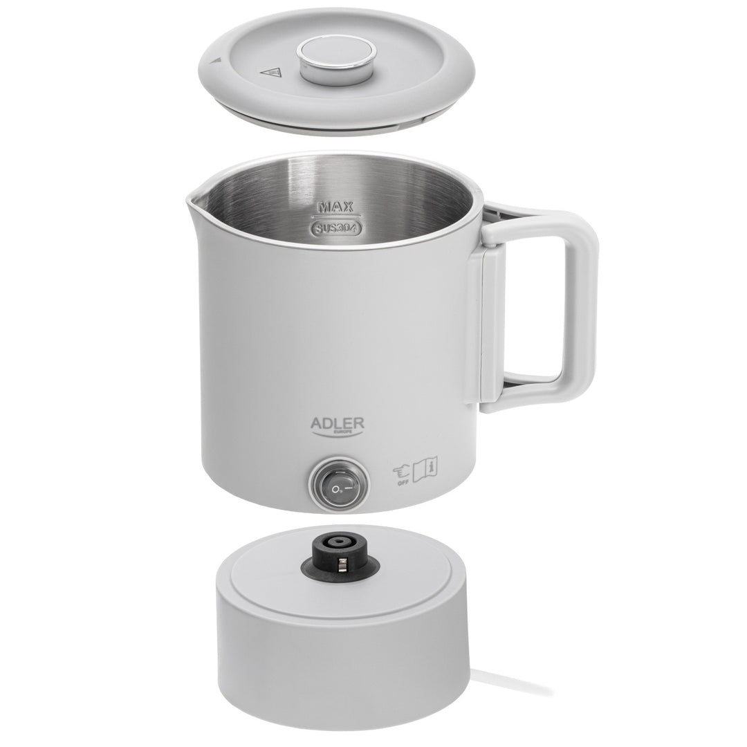 Adler Wasserkocher, Reise-Wasserkocher, doppelwandig, Fassungsvermögen 0,8 l, Leistung max. 650 W, grau, AD 1388