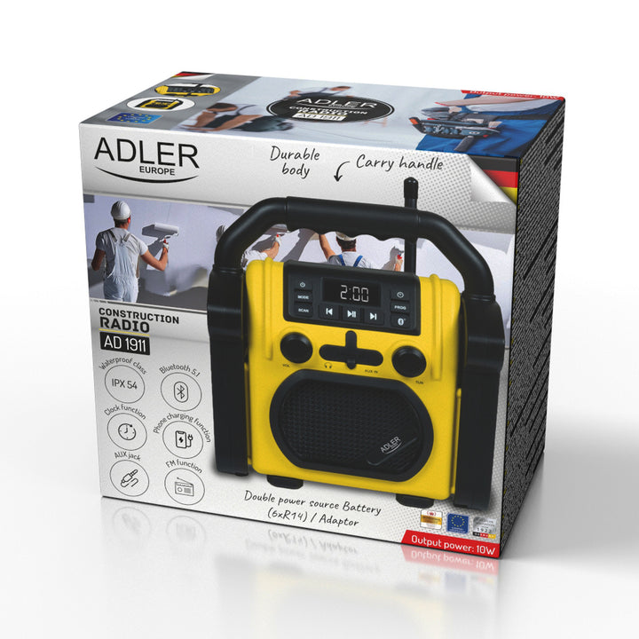Baustellenradio Adler, Bluetooth 5.1, IPX 54, Leistung 10 W, AD 1911
