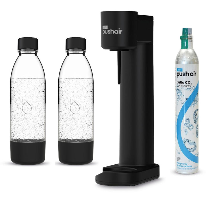 Dafi Push Air Karbonisator, Farbe: Schwarz, im Lieferumfang enthalten: 2 Flaschen à 0,7 l und eine CO₂-Kartusche