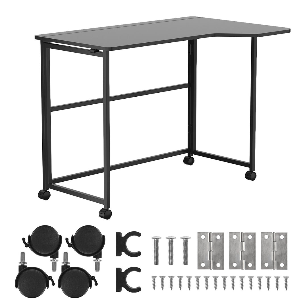 Klappbarer Schreibtisch „Maclean“, schwarz, fahrbar, 100 x 65 cm, max. 50 kg, eckig, L-Form, MC-1250 L/B