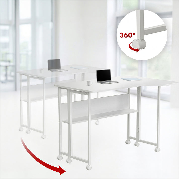 Klappbarer Schreibtisch „Maclean“, weiß, mobil, 100 x 65 cm, max. 50 kg, eckig, L-Form, MC-1250 L/W