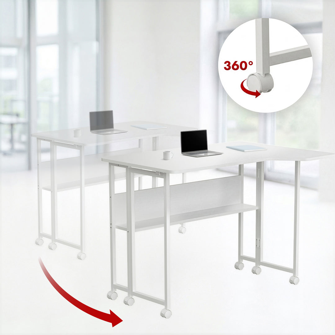 Klappschreibtisch / Beistelltisch Maclean, weiß, mobil, 100 x 73 cm, max. 50 kg, eckig, L-Form, MC-126 L/W