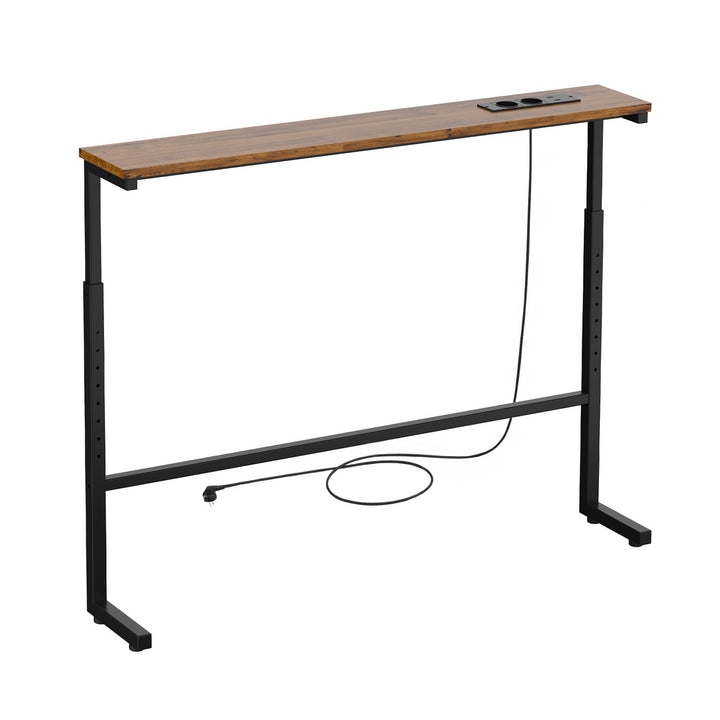 Konsole / Beistelltisch mit Ladeanschluss „Maclean“, schwarz mit rustikaler Tischplatte, höhenverstellbar von 62 bis 83 cm, max. 25 kg, Kabel 2,5 m, MC-140 B