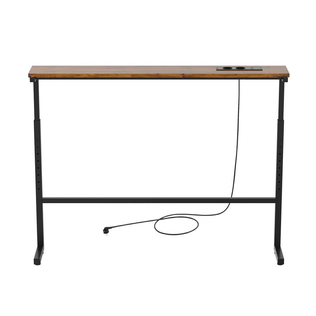 Konsole / Beistelltisch mit Ladeanschluss „Maclean“, schwarz mit rustikaler Tischplatte, höhenverstellbar von 62 bis 83 cm, max. 25 kg, Kabel 2,5 m, MC-140 B