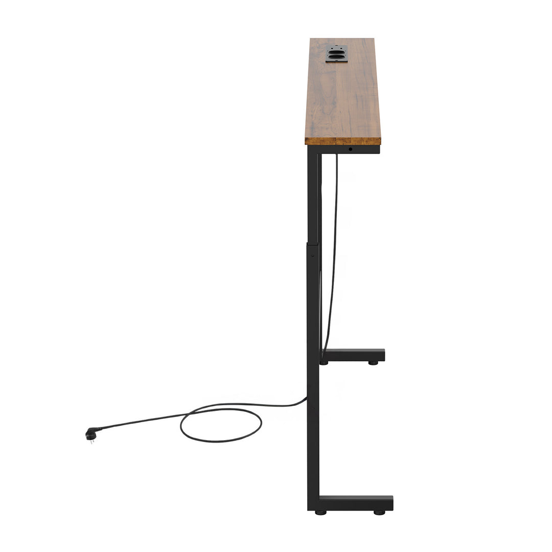 Konsole / Beistelltisch mit Ladeanschluss „Maclean“, schwarz mit rustikaler Tischplatte, höhenverstellbar von 62 bis 83 cm, max. 25 kg, Kabel 2,5 m, MC-140 B