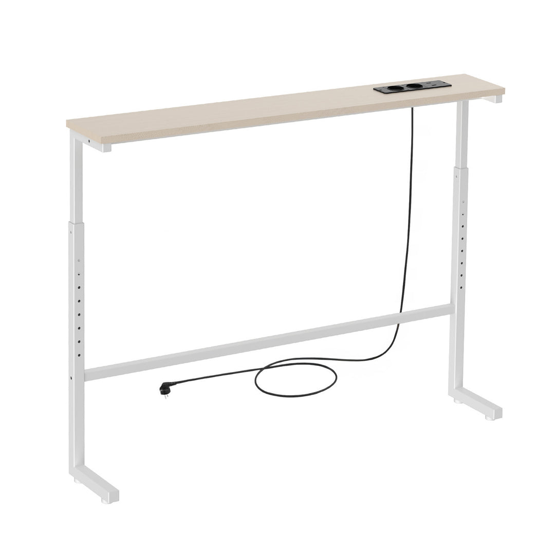 Maclean-Konsole/Beistelltisch mit Ladeleiste, weiß mit heller Tischplatte, höhenverstellbar von 62 bis 83 cm, max. 25 kg, Kabel 2,5 m, MC-140 W