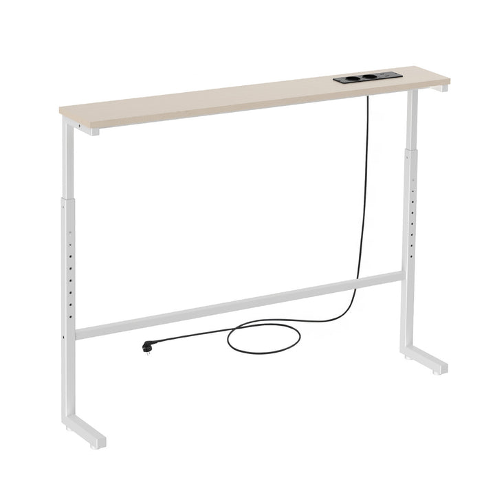 Maclean-Konsole/Beistelltisch mit Ladeleiste, weiß mit heller Tischplatte, höhenverstellbar von 62 bis 83 cm, max. 25 kg, Kabel 2,5 m, MC-140 W