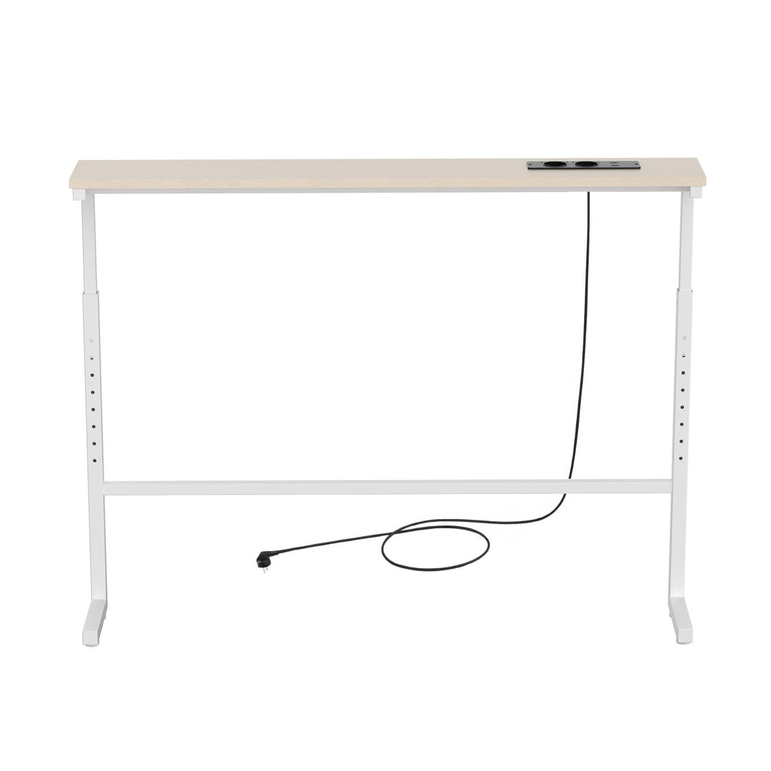 Maclean-Konsole/Beistelltisch mit Ladeleiste, weiß mit heller Tischplatte, höhenverstellbar von 62 bis 83 cm, max. 25 kg, Kabel 2,5 m, MC-140 W