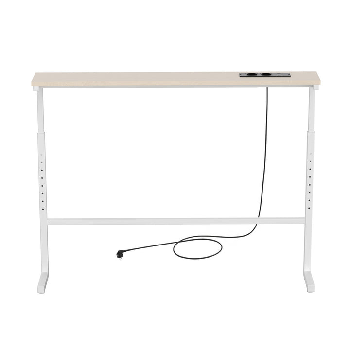 Maclean-Konsole/Beistelltisch mit Ladeleiste, weiß mit heller Tischplatte, höhenverstellbar von 62 bis 83 cm, max. 25 kg, Kabel 2,5 m, MC-140 W