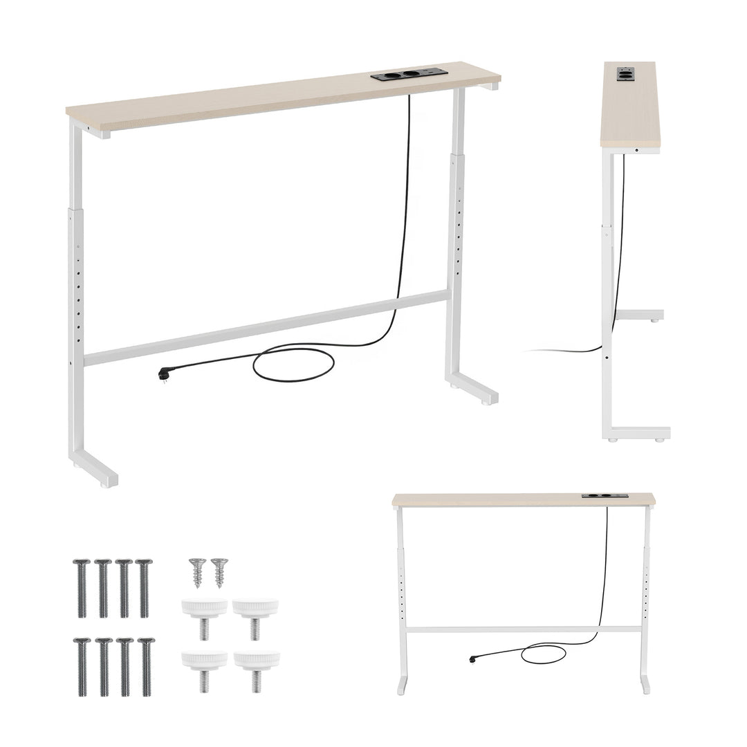 Maclean-Konsole/Beistelltisch mit Ladeleiste, weiß mit heller Tischplatte, höhenverstellbar von 62 bis 83 cm, max. 25 kg, Kabel 2,5 m, MC-140 W