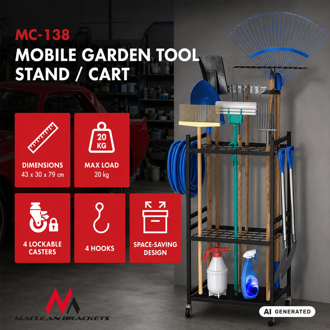 Moble Gartenwerkzeugständer/-wagen von Maclean, schwarz, Maße 43 x 30 x 79 cm, max. 20 kg, MC-138
