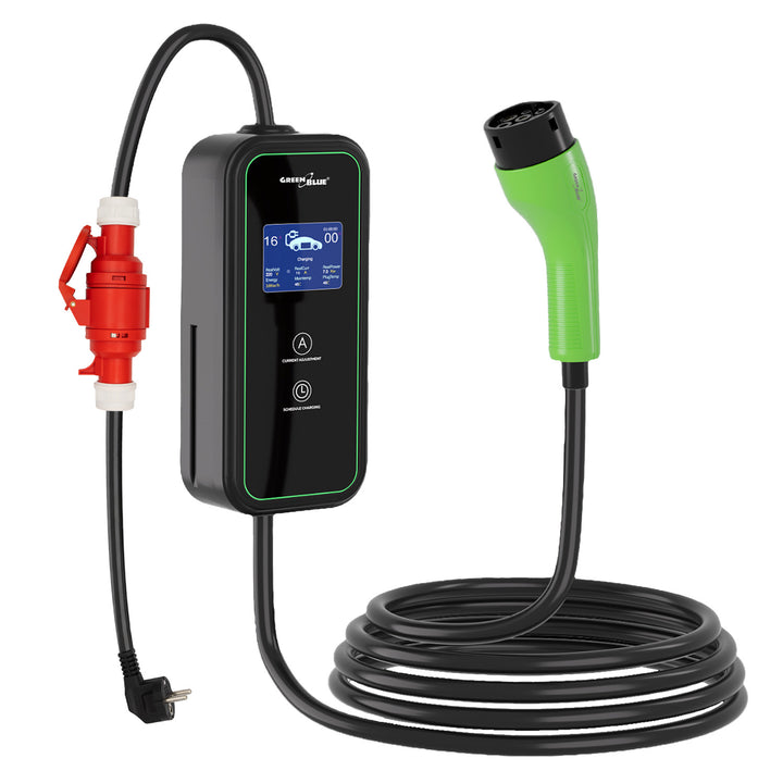 GreenBlue-Ladegerät für Elektrofahrzeuge (EV) und Plug-in-Hybridfahrzeuge (PHEV), tragbar, Typ 2, Kabellänge 6,8 m, IP65, 11 kW, 220–380 V Wechselstrom, 50/60 Hz, 16 A, 3-phasig, GB1100