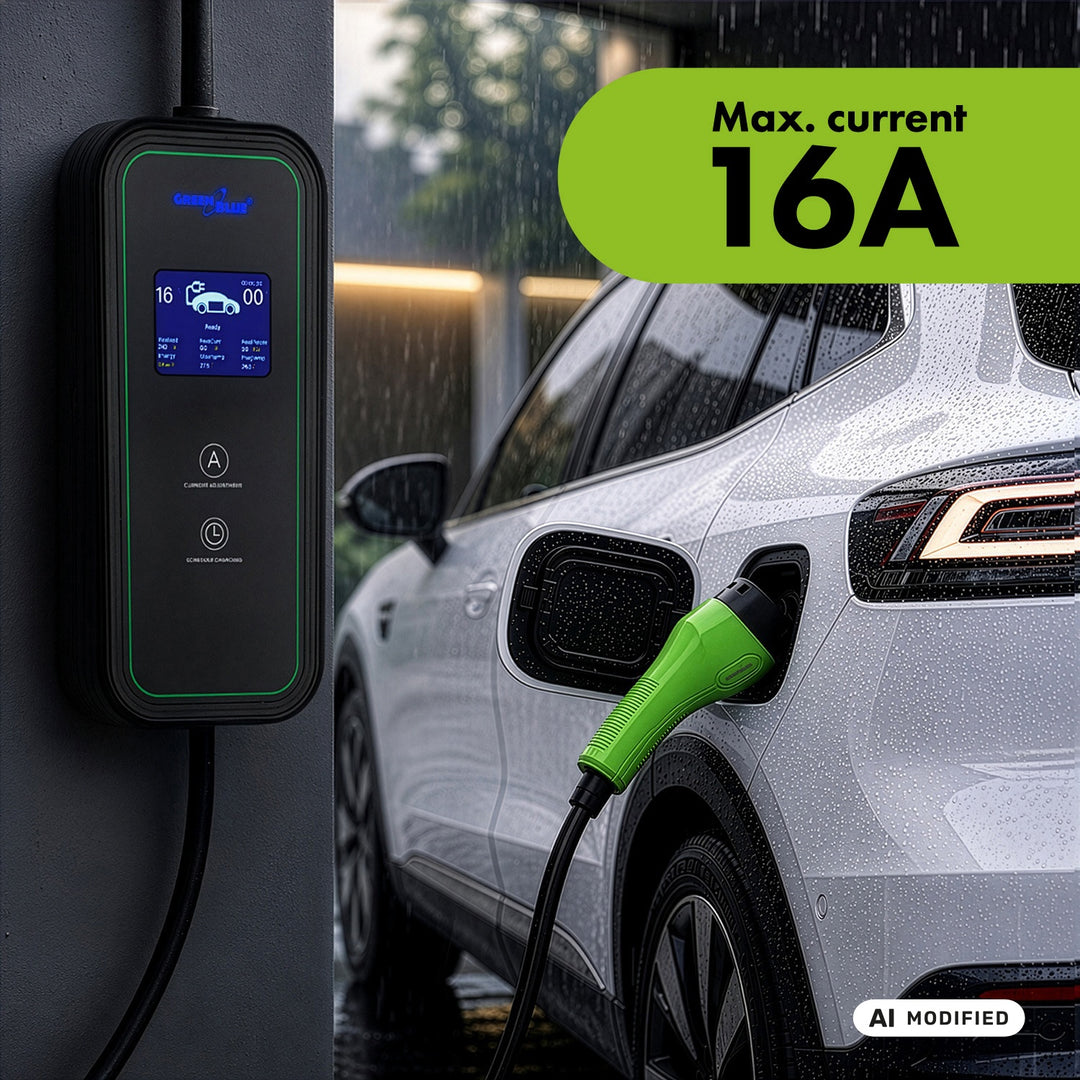 GreenBlue-Ladegerät für Elektrofahrzeuge (EV) und Plug-in-Hybridfahrzeuge (PHEV), tragbar, Typ 2, Kabellänge 6,8 m, IP65, 11 kW, 220–380 V Wechselstrom, 50/60 Hz, 16 A, 3-phasig, GB1100