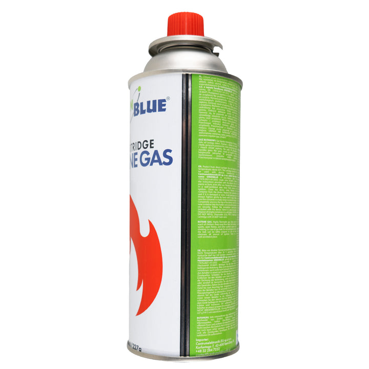 12 Gaspatronen à 227 g GreenBlue. Zertifikat: Pi 0875, entspricht der Norm EN 417, Butan, Einsatzbereich -10 °C bis +40 °C, GB227