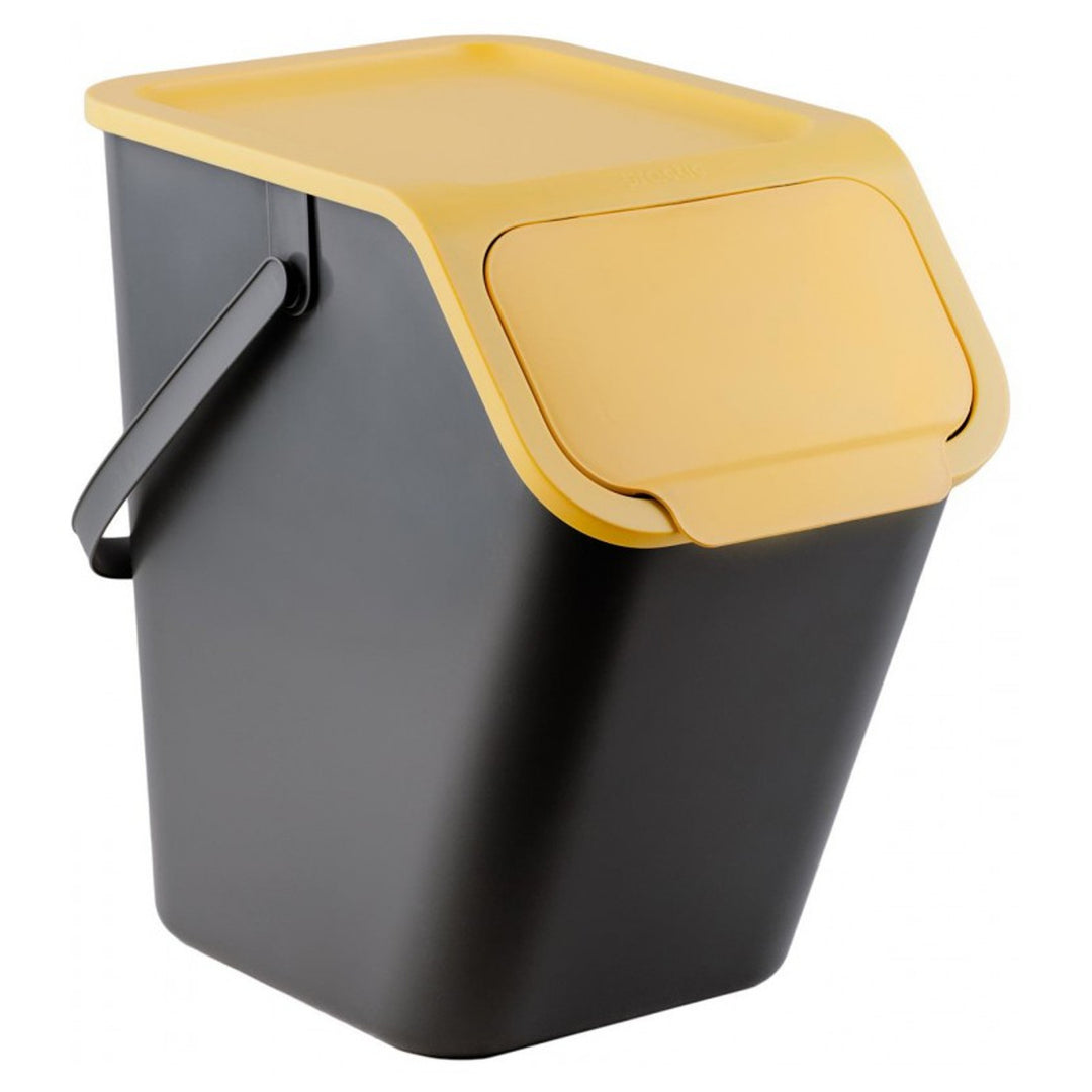 4er-Set schwarzer BINI-Mülltrennbehälter mit farbigen Deckeln (gelb/grün/blau/braun) + 5 Stück Aktivkohlefilter