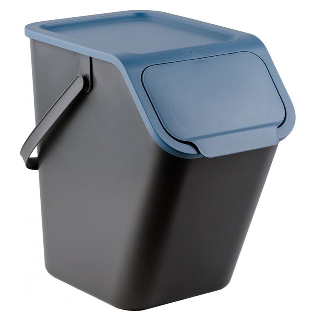 4er-Set schwarzer BINI-Mülltrennbehälter mit farbigen Deckeln (gelb/grün/blau/braun) + 5 Stück Aktivkohlefilter