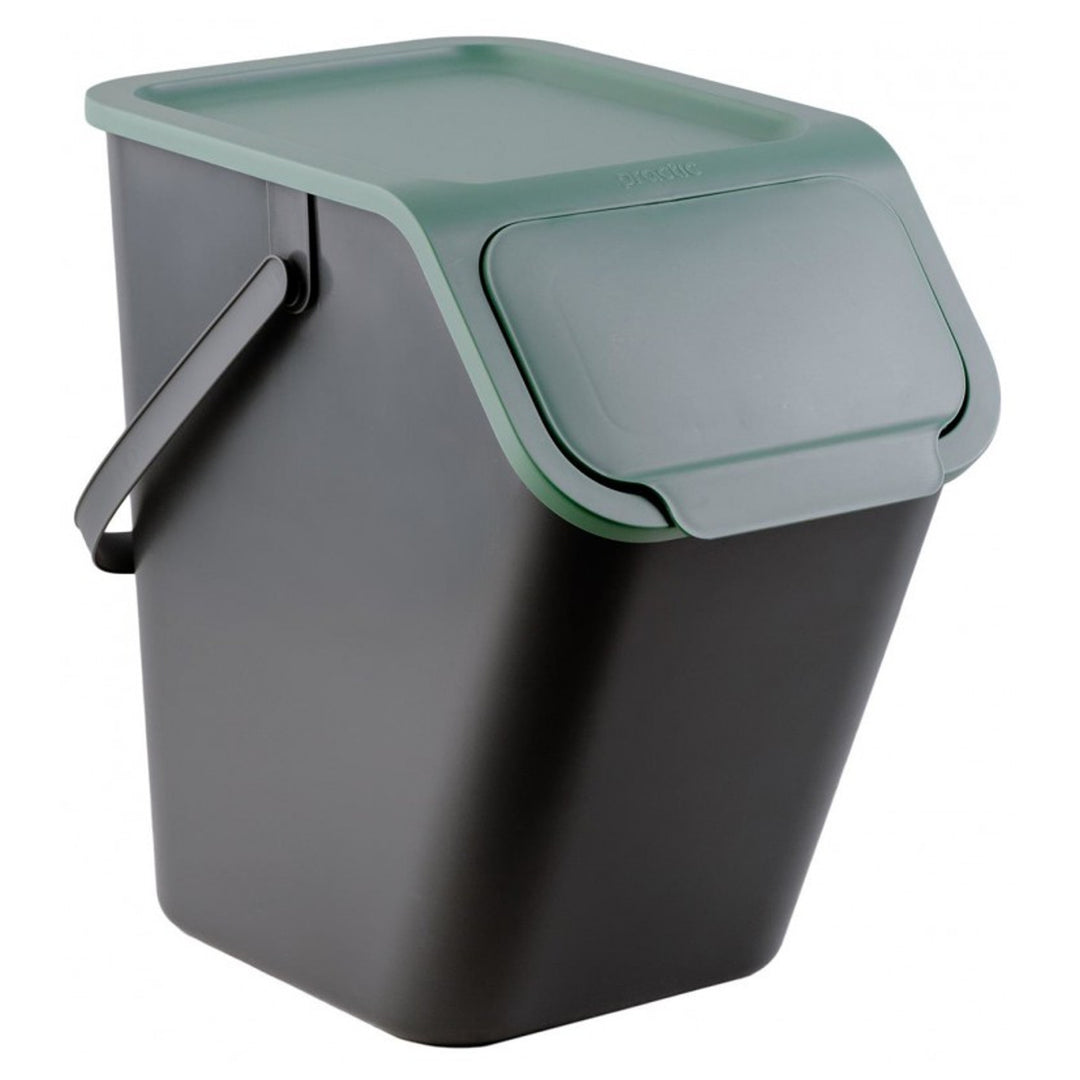 4er-Set schwarzer BINI-Mülltrennbehälter mit farbigen Deckeln (gelb/grün/blau/braun) + 5 Stück Aktivkohlefilter