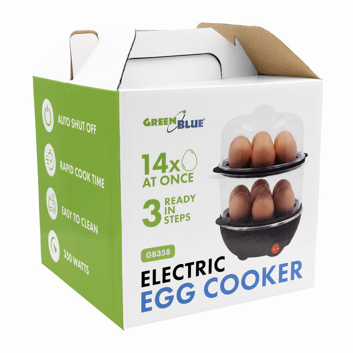 GreenBlue 2-Stufen-Eierkocher für 14 Eier, Leistung 350 W, für bis zu 14 Eier, 220–240 V~, 50/60 Hz, GB358