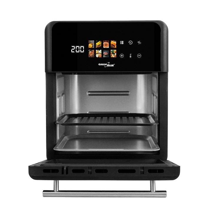 GreenBlue AIR FRYER Heißluftfritteuse, 1800 W, 10 l Fassungsvermögen, 8 Programme, Zubehör, Timer, GB950 + Thermometer/Fühler, GreenBlue GB178