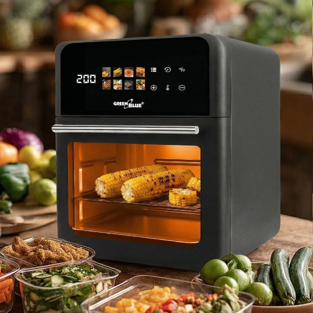GreenBlue AIR FRYER Heißluftfritteuse, 1800 W, 10 l Fassungsvermögen, 8 Programme, Zubehör, Timer, GB950 + 100 Stück 16-cm-Papierbeutel