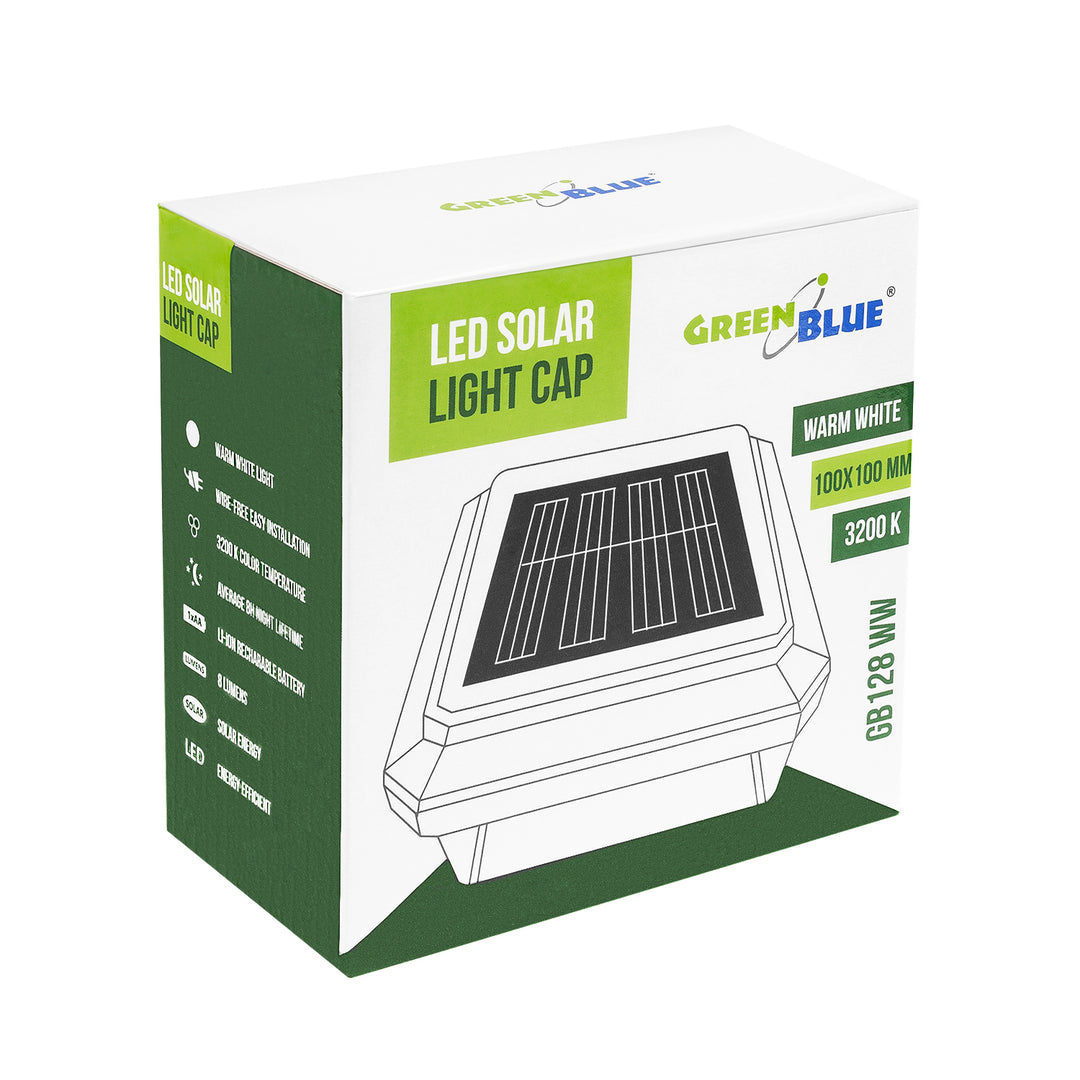 GreenBlue LED-Solarlampe für Pfosten, 100 x 100 mm, Briefumschlag-Abdeckung, 3200 K, GB128 WW, 4 Stück