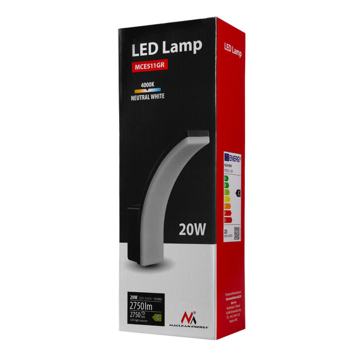 Maclean LED-Leuchte, Farbe: Grau, 20 W, IP65, 2750 lm, Lichtfarbe: Neutralweiß (4000 K), MCE511 GR, 2 Stück