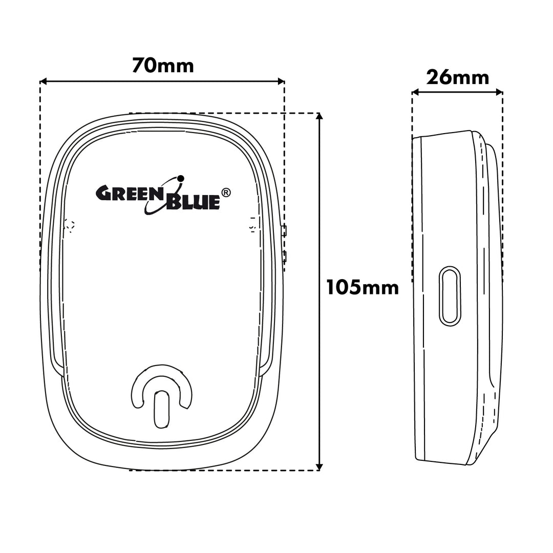 GreenBlue Funk-Türklingel, 38 Melodien, 90 dB, weiß, Reichweite bis zu 200 m, GB404 W