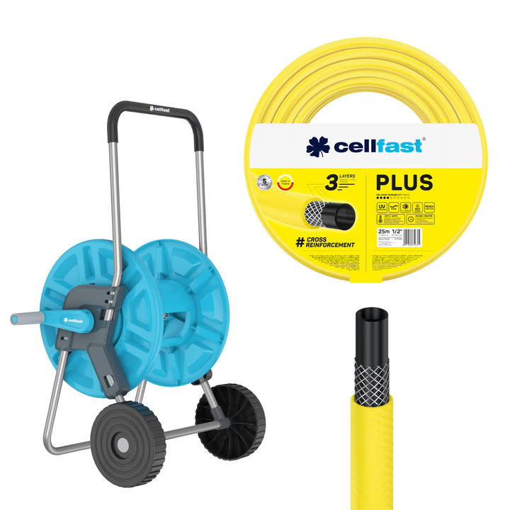 Schlauchwagen Cellfast Aluplus 1/2" 60 m + Gartenschlauch Cellfast Plus 1/2" 25 m
