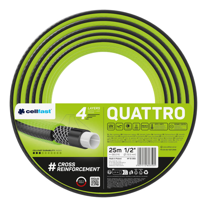 Cellfast Aluplus Schlauchwagen 1/2" 60 m + Cellfast Quattro Gartenschlauch 1/2" 25 m + Set mit Cellfast Basic Sprühkopf 1/2"