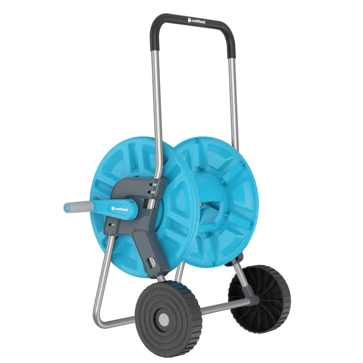 Cellfast Aluplus Schlauchwagen 1/2" 60 m + Cellfast Quattro Gartenschlauch 1/2" 50 m + Set mit Cellfast Basic Sprühkopf 1/2"