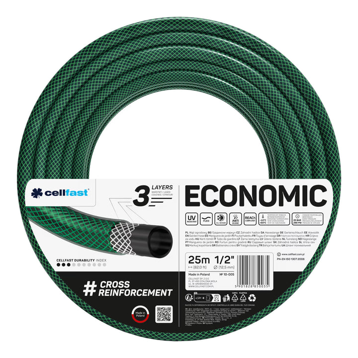 Cellfast Aluplus Schlauchwagen 1/2" 60 m + Cellfast Economic Gartenschlauch 1/2" 25 m + Set mit Cellfast Basic Sprühkopf 1/2"