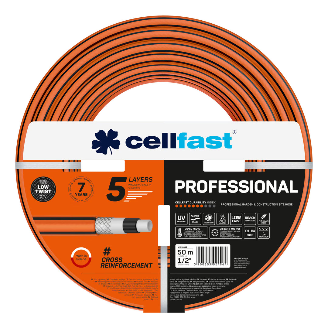 Cellfast Aluplus Schlauchwagen 1/2" 60 m + Cellfast Gartenschlauch PROFESSIONAL 1/2" 50 m + Set mit Cellfast Basic Sprühkopf 1/2"