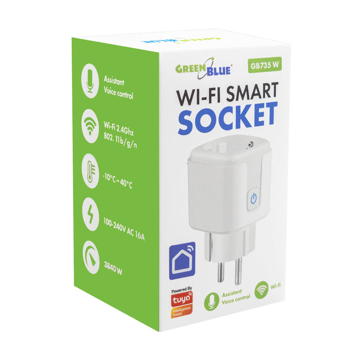 Ferngesteuerte WLAN-Steckdose von GreenBlue, Android/iOS/Alexa/Google Home, Timer, Leistungsmesser, max. 16 A/3840 W, GB735 W, 2 Stück