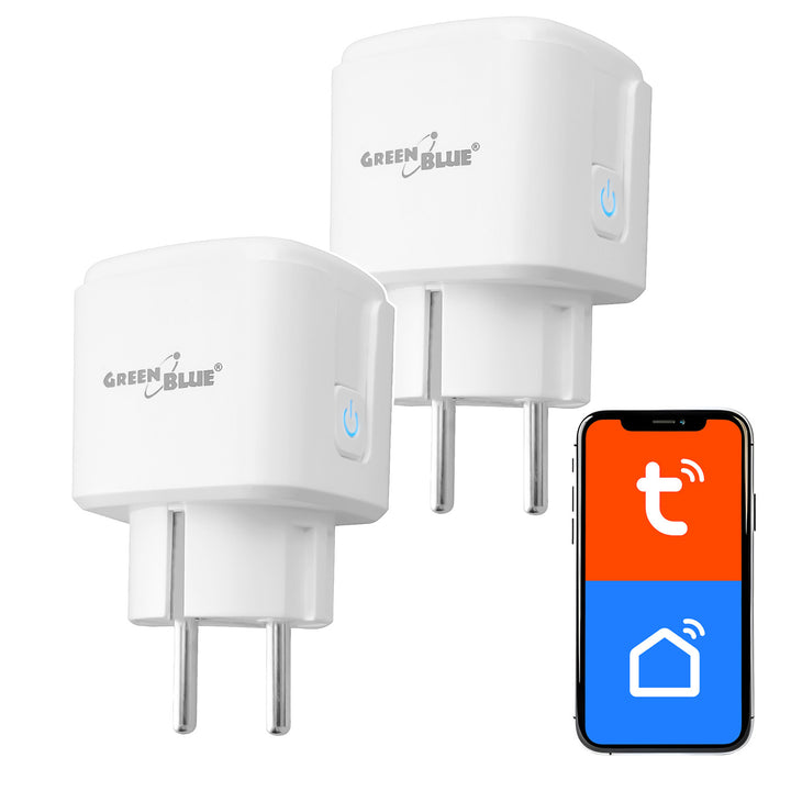 Ferngesteuerte WLAN-Steckdose von GreenBlue, Android/iOS/Alexa/Google Home, Timer, Leistungsmesser, max. 16 A/3840 W, GB735 W, 2 Stück