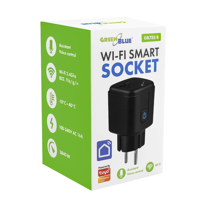 Ferngesteuerte WLAN-Steckdose von GreenBlue, Android/iOS/Alexa/Google Home, Timer, Leistungsmesser, max. 16 A/3840 W, GB735 B, 2 Stück