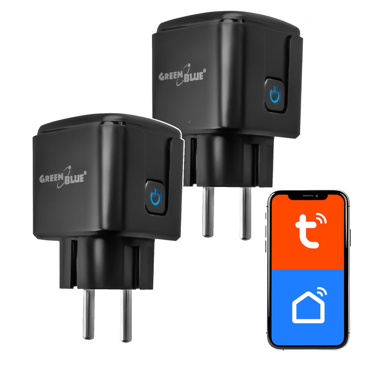 Ferngesteuerte WLAN-Steckdose von GreenBlue, Android/iOS/Alexa/Google Home, Timer, Leistungsmesser, max. 16 A/3840 W, GB735 B, 2 Stück