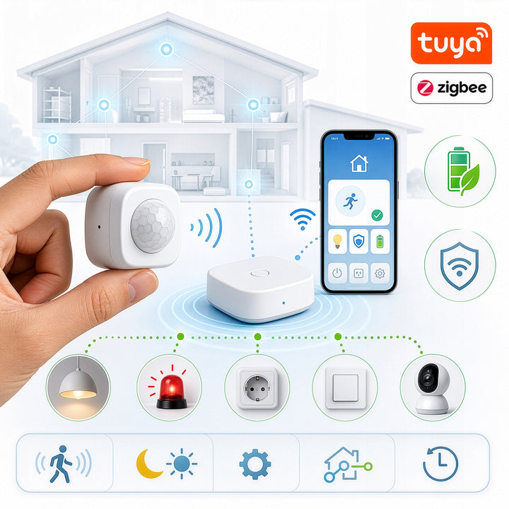 Drahtloser Zigbee-Bewegungssensor von Tuya GreenBlue, Android/iOS, CR2450 DC 3,0 V, Erfassungswinkel 120° / bis zu 8 m, GB740, 2 Stück